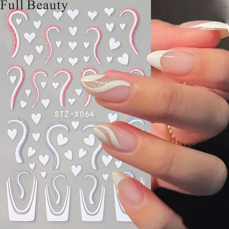 Cross-border New Nail Art Stickers Valentine's Day Black and White Love French Irregular Line Heart Nail Stickers
