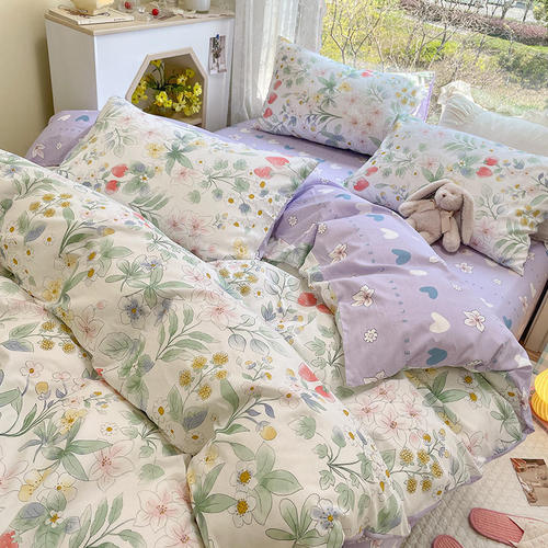 Simple cotton four-piece set, small floral 60-count cotton three-piece set, sheet quilt cover, fitted sheet bedding wholesale