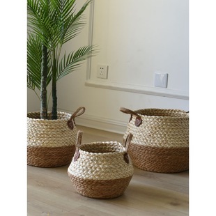 Green Plant Woven Basket Flower Pot Flower Basket Flower Basket Bamboo Basket Scandinavian Rattan Bamboo Basket Bamboo Basket Straw Basket Bamboo Basket