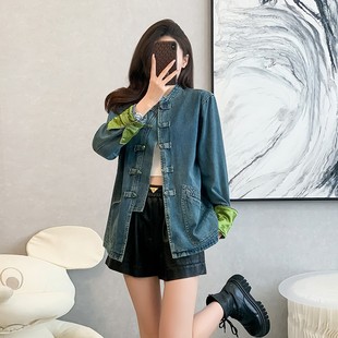New Chinese Coat Cross-border 2024 Spring New Denim Short Jacket Disc Buckle Chinese Style Leisure Loose