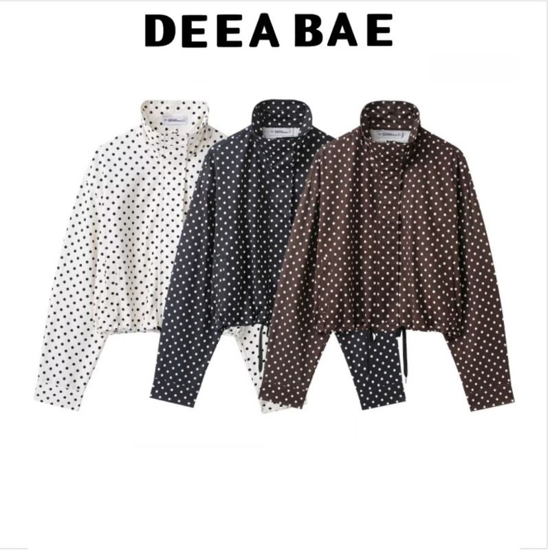 Deeabae Autumn New Arrivals Women's Clothing Foreign Trade Drawstring Polka Dot Color-Block Bubble Gauze Long Sleeve Jacket 2010713