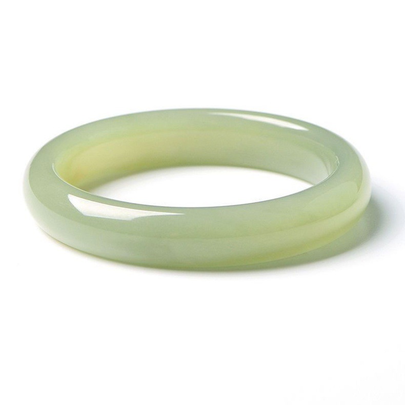 Vòng tay ngọc bích Hetian sọc trắng xanh dáng mảnh cho nữ — Ngọc Hetian mẫu thông thường khoảng 16mm chi tiết 8