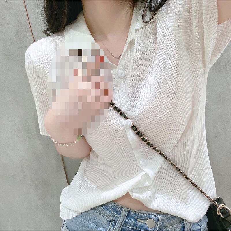 French Retro Style Lapel Short-Sleeve Knit Top for Women, Thin and Comfortable Breathable T-Shirt, Versatile Slim-Fit Trendy Top