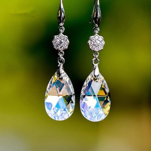 Acacia crystal jewelry silver-plated simple short earrings water drop Korean earrings temperament earrings earrings hook
