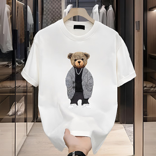 Heavy Cotton Short-Sleeved T-Shirt Casual Trendy Men's and Women's Summer Instagram Style White-Hit Round Neck Top Trendy All-Match Men's Half-Sleeve Top