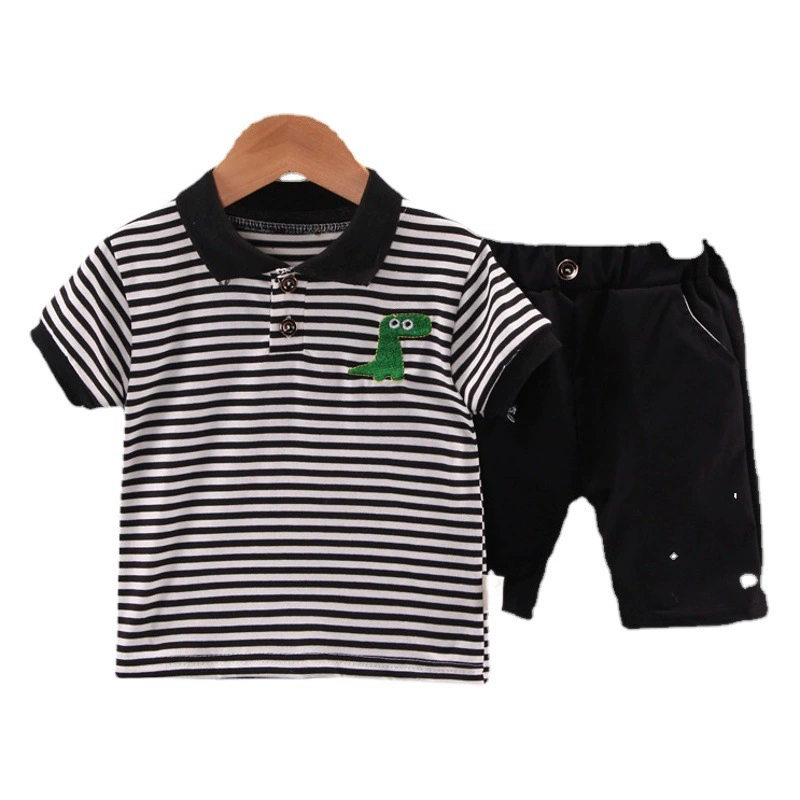 Костюм-поло для мальчиков От 0 до 5 лет детский Модный комплект из двух предметов с мультяшным принтом динозавра с коротким рукавом + шортами