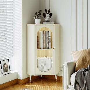 J^Cream Style Light Luxury Corner Cabinet Corner Cabinet Corner Storage Rack Triangular Storage Cabinet Living Room Side Corner Set