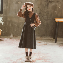 女童秋冬季套裝2022新款大童格子連衣裙韓版洋氣加絨兩件套背帶裙