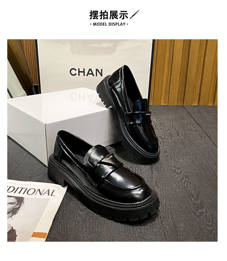 Giày lười nữ da bóng mũi tròn đế dày platform gót 3-5 cm — Màu đen chi tiết 17