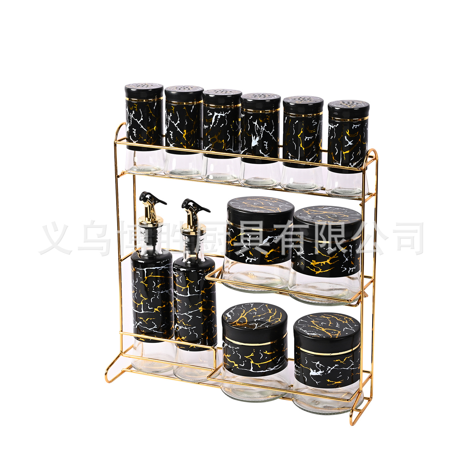Botella de condimento Engrasador de almacenamiento tarro traje con estante de hierro Dubai Comercio exterior cocina almacenamiento multi-pieza conjunto de gama alta suministros de cocina