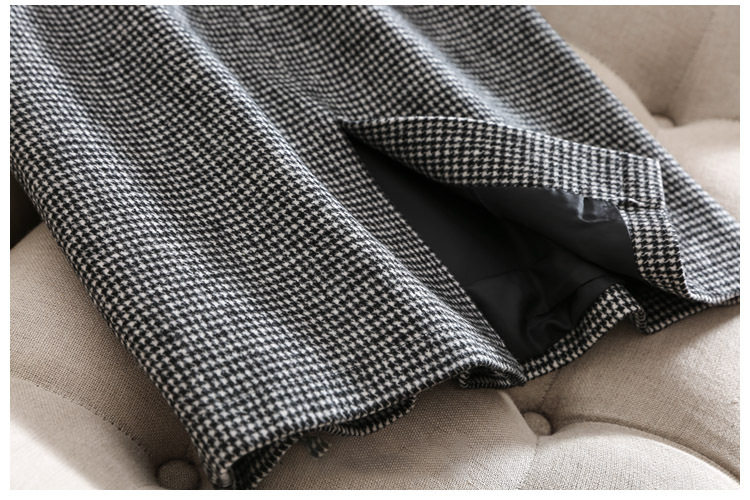 Chân váy nữ ca rô houndstooth cạp cao xẻ tà dáng ôm tôn dáng — Ca rô, Màu xám chi tiết 10