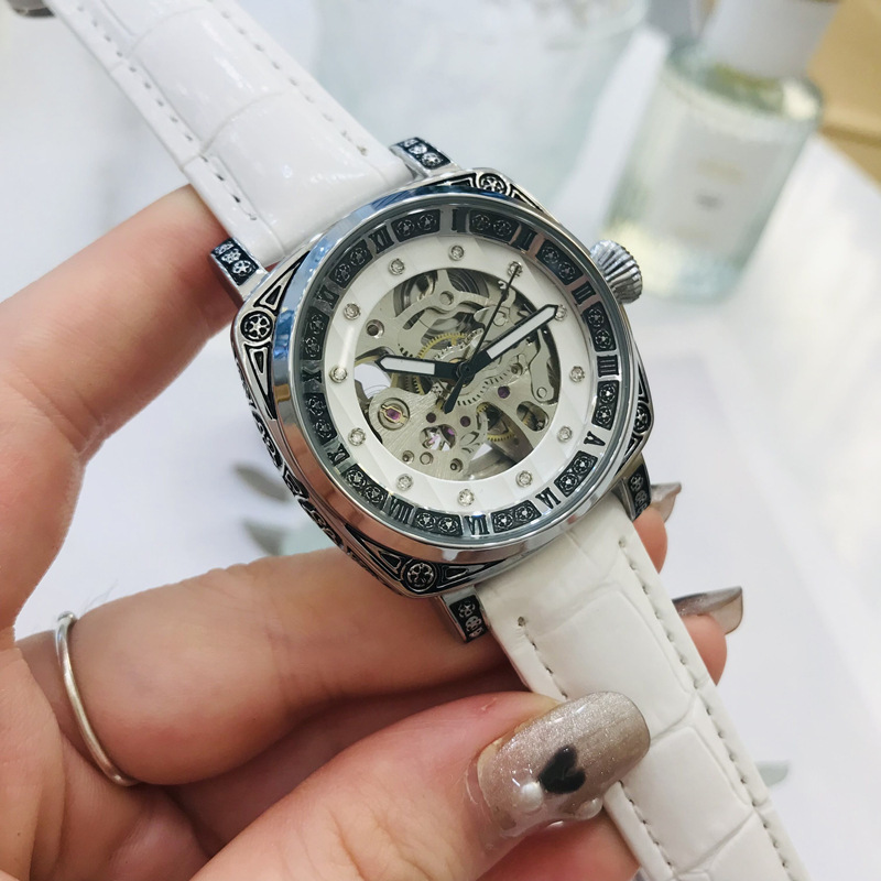 Double-sided hollow women's watch mechanical watch square retro carved Internet celebrity high-end couple watch men's watch belt_voghion.com