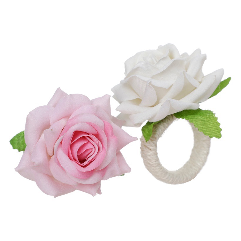 Champagne Rose Napkin Buckle Valentine's Day Hotel Napkin Ring Hemp Rope Cloth Ring Foreign Trade Hot Selling Flower Napkin Ring