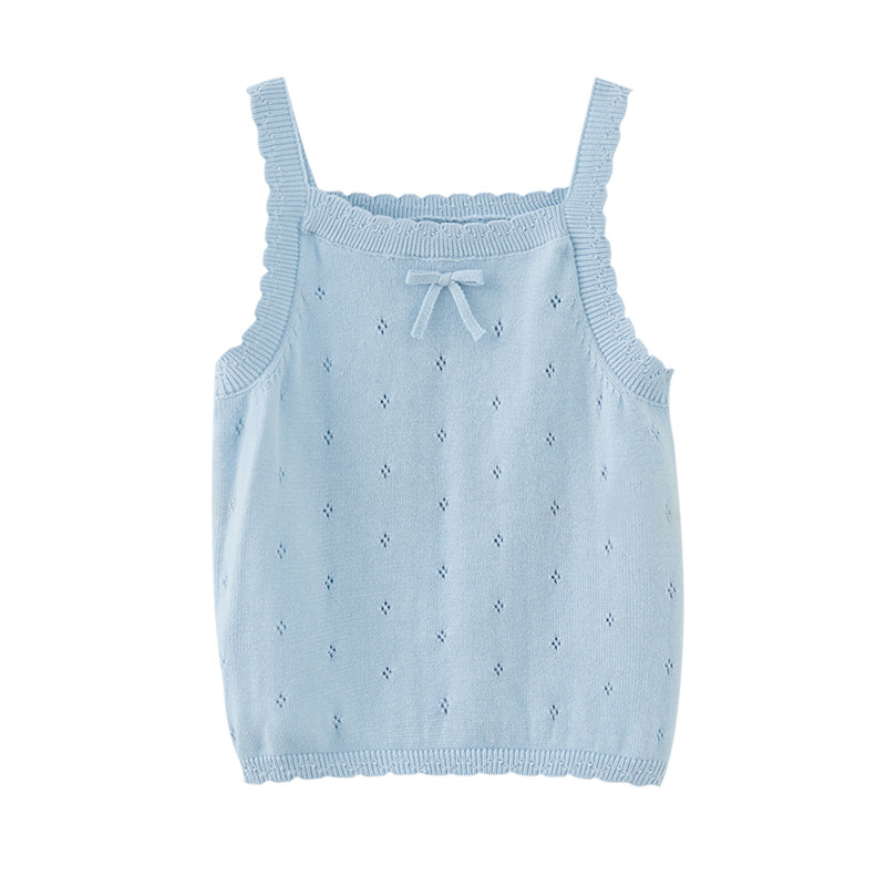 Chaleco de punto para niñas huecas con tirantes Chaleco de bebé para niños de algodón fino de verano para niños con falda tutu al por mayor