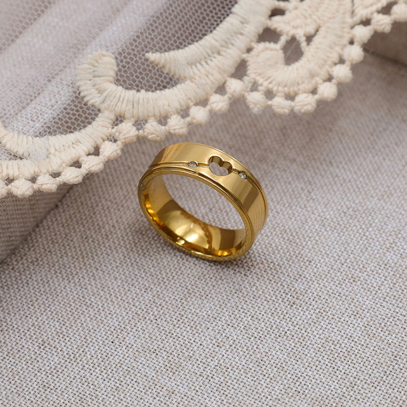 Hollow Heart Zircon Inlaid Stainless Steel Ring