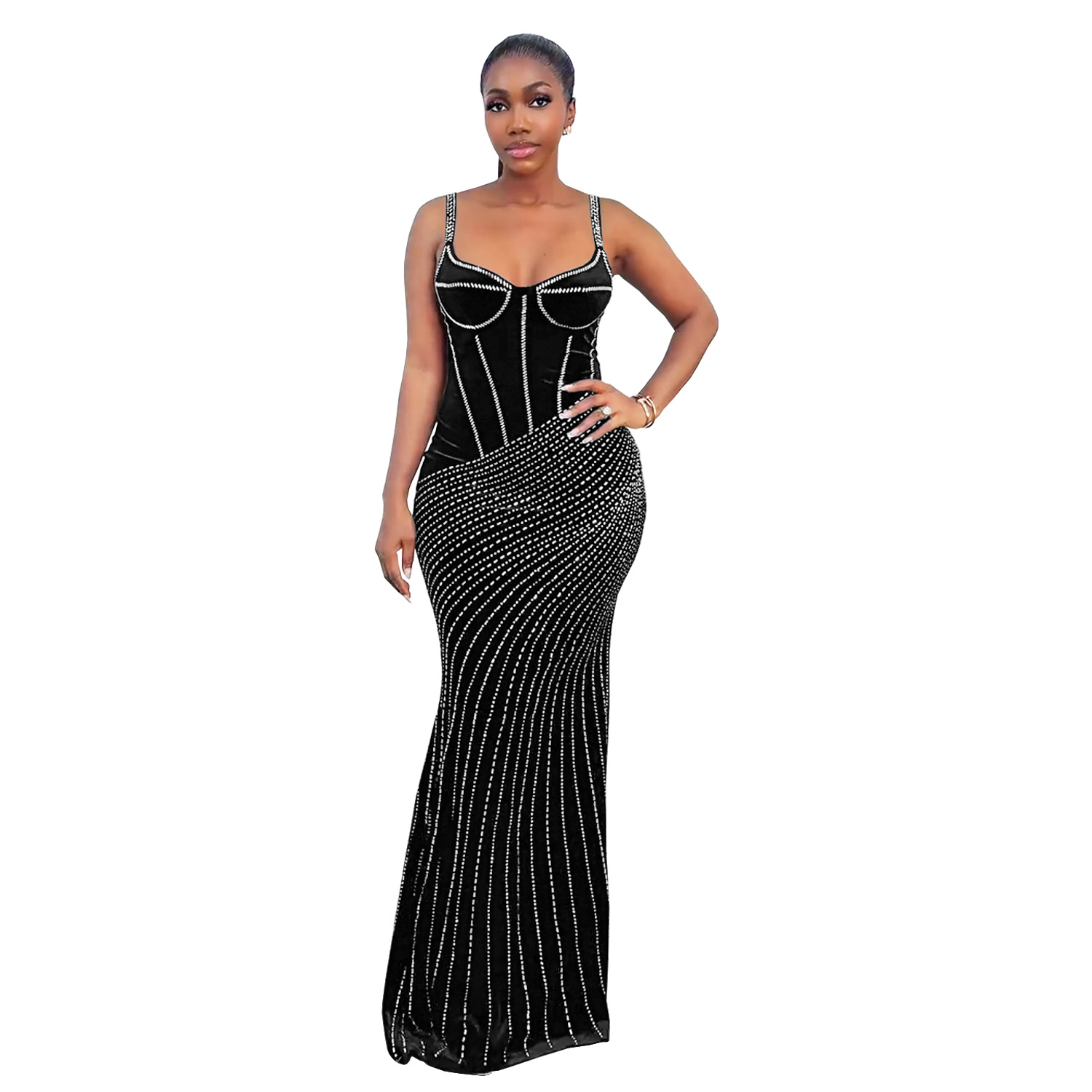 C7399 Cross-border AliExpress Amazon Moda europea y americana para mujer Sexy delgado vestido de brazo con tirantes de diamantes calientes image 7