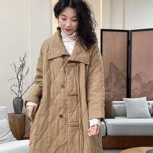 冬季新款宽松时尚盘扣中长款女士棉服中式复古百搭温柔气质棉衣