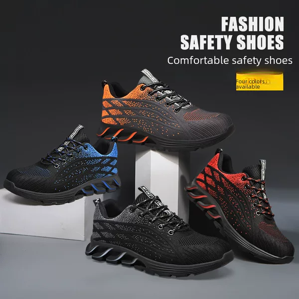 Cross-Border Fly-Knit Safety Shoes, Breathable Blade Sole, Anti-Smash, Anti-Puncture, Anti-Odor Work Shoes, Safety Shoes