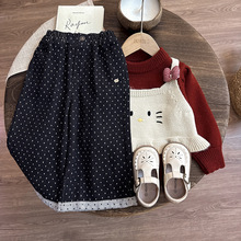 森系女童褲子春秋2025新款兒童秋裝女孩牛仔褲秋季波點闊腿褲洋氣