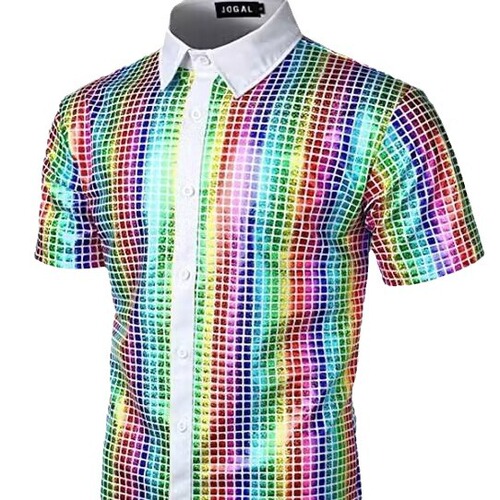  Men's Formal Shirt Glitter Button Shirt 1970s Disco Party Costume Xuan Zi