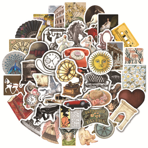 50 pieces of retro graffiti stickers, literary European and American palace guitars, water cups, notebooks, computer phone case stickers