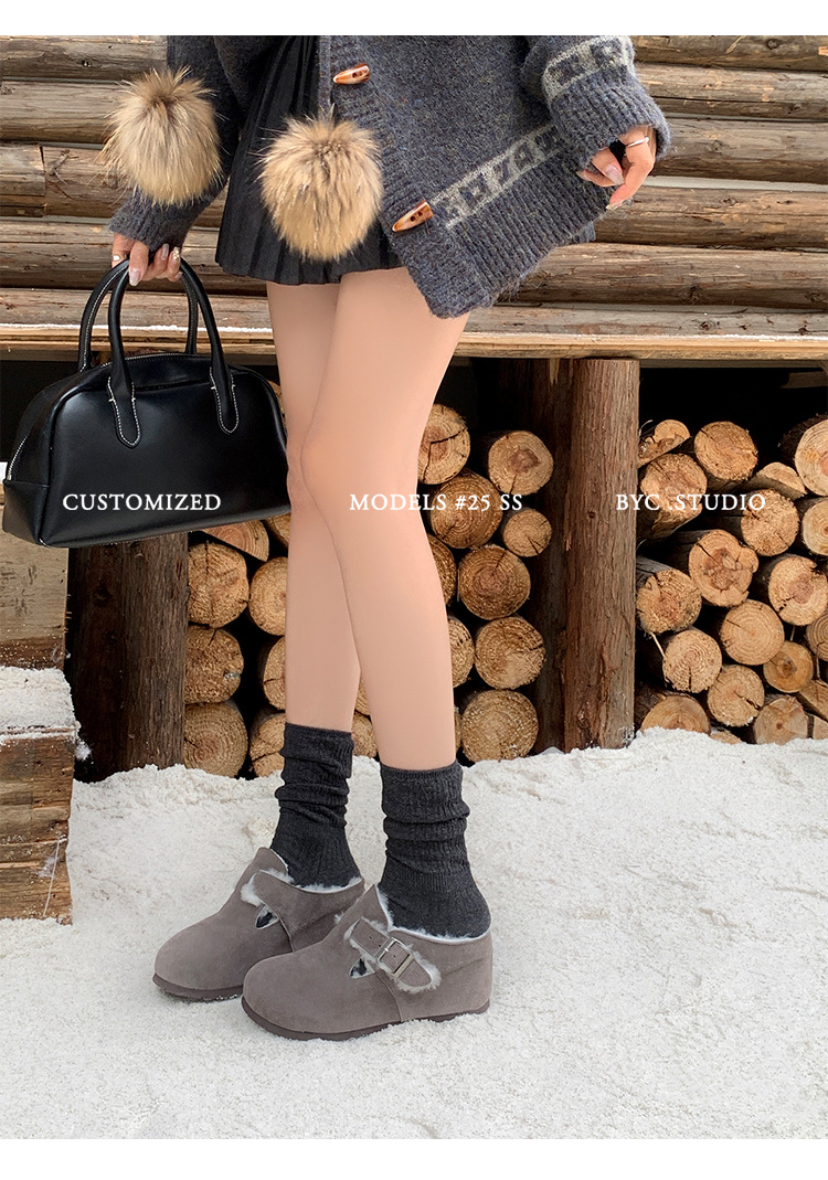 Dép lông Birkenstock da thật nữ đế dày, mũi kín lông cừu, có khóa thắt lưng, tăng chiều cao bên trong — cà phê nâu chi tiết 14