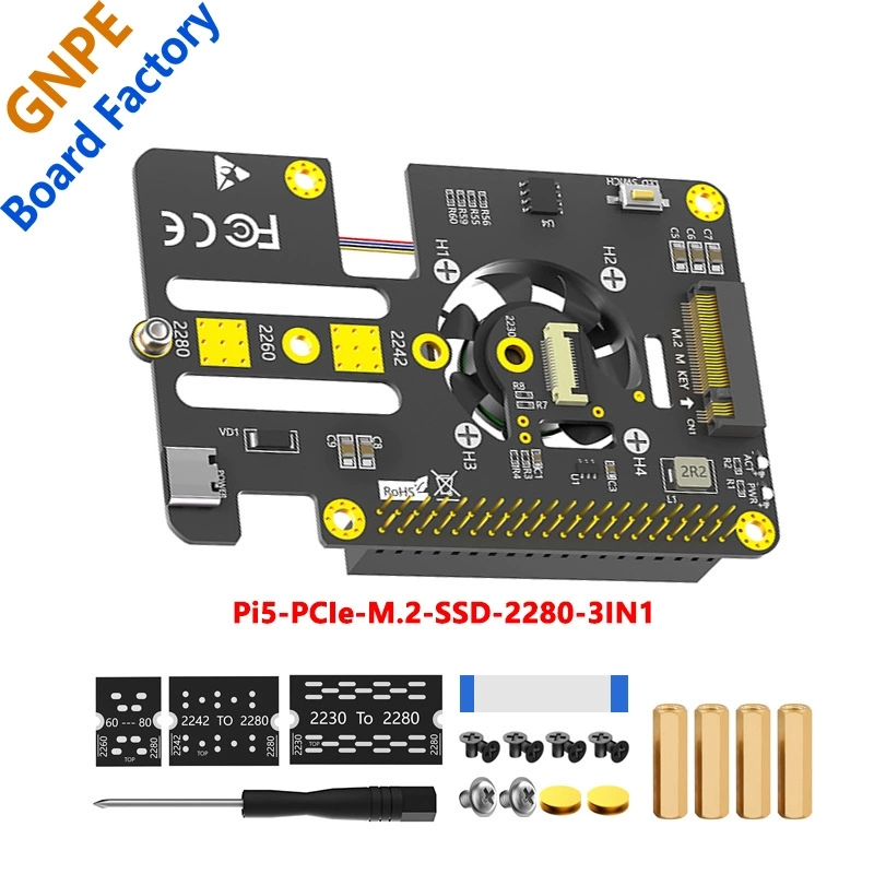 PI5 Raspberry Pi 5 PCIE к M.2 NVME SSD 2280 твердотельный диск 3-в-1Expansion board с вентилятором