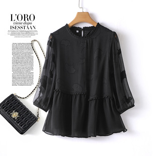Black Georgette Silk Short-sleeved Women's 2025 Summer New High-end Jacquard Breathable Mulberry Silk Top