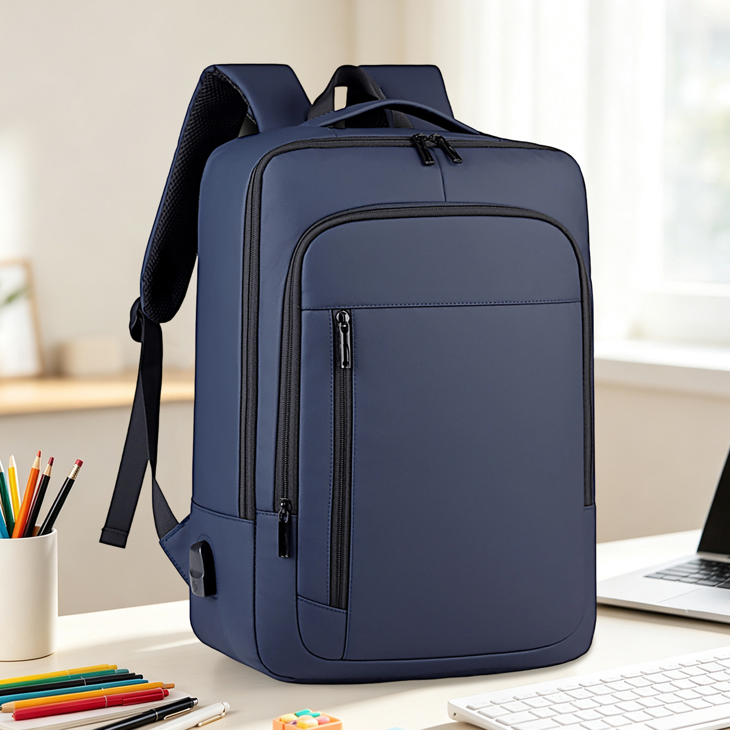 Customized business backpack with USB charging, men's laptop backpack, school bag, business casual, expandable, wholesale