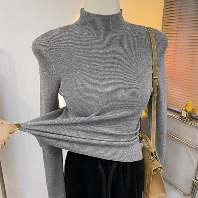 半高领紧身毛衣打底衫女春秋2025新款秋冬内搭上衣冬季纯色针织衫