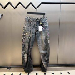 毒家バージョン現物高品質AC家新型チェーンプリントジーンズOSゆったり版男女同モデル