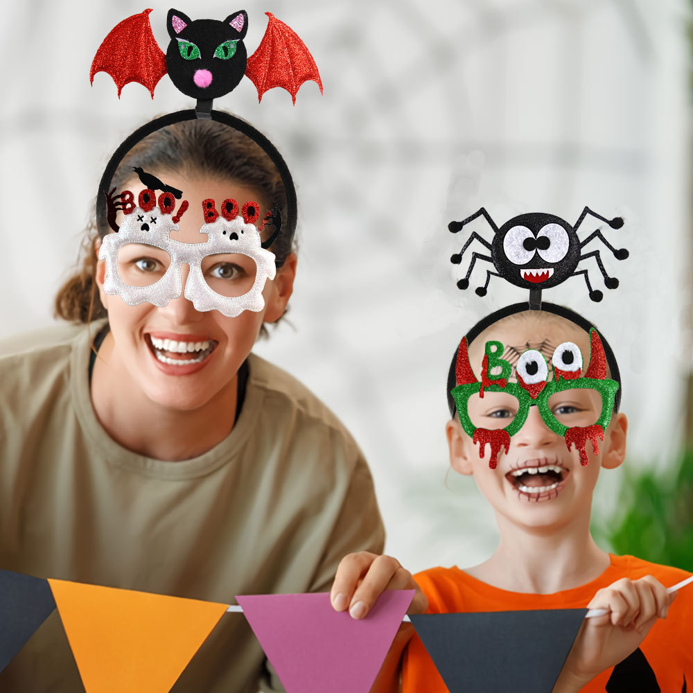 120g Weight headband, Glasses Event & Party Supplies 1 Piece Quantity Party, Festival Occasion Plastic, Felt cloth Material Halloween Festival Spider, Bat Pattern Cute Style Halloween Cute Spider Bat Plastic Felt Cloth Party Festival Headband Glasses 2
