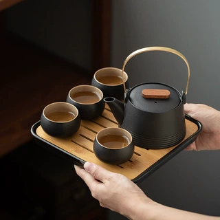 旅行茶具套装黑陶提梁壶一壶四杯茶盘便携商务礼品可做logo伴手礼