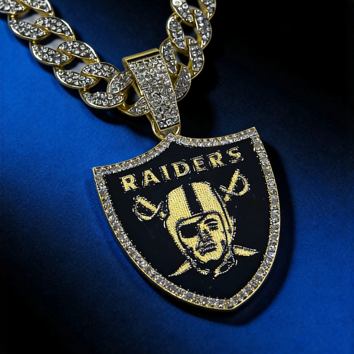 Colgante de escudo completo de cadena cubana Raiders HIP HOP Oakland Raiders logotipo colgante de cadena cubana