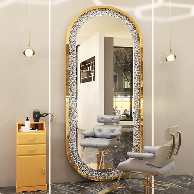 Barbería espejo salón de pelo especial montado en la pared espejo de un solo lado piso con luz inteligente espejo led