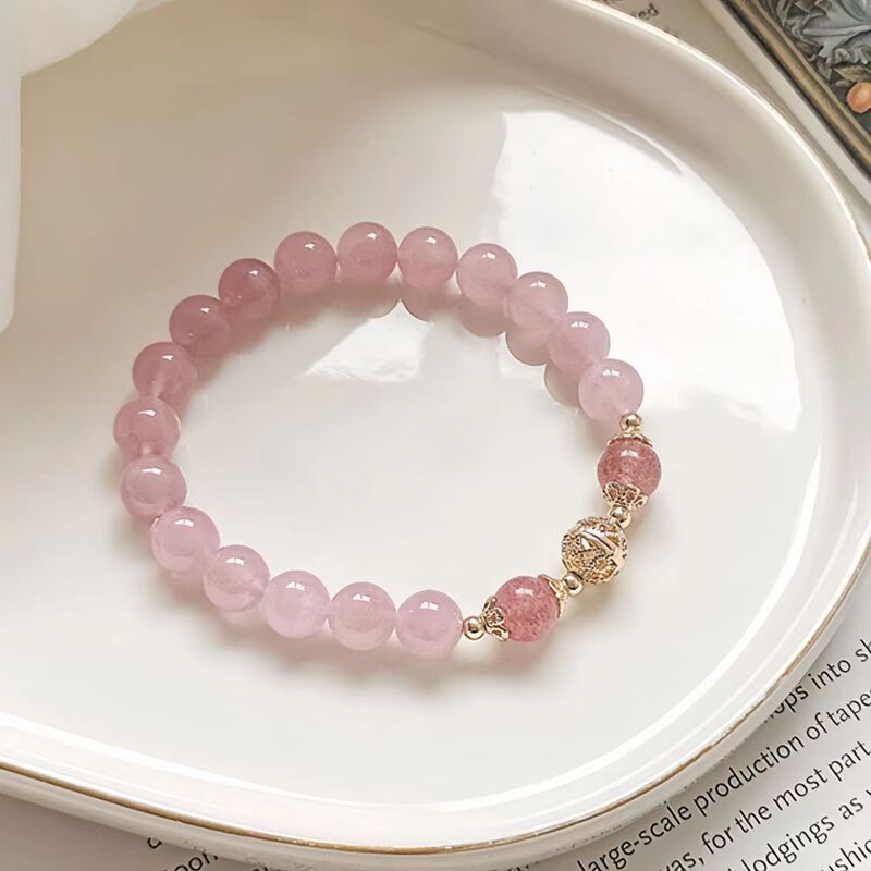 Live Explosions Natural Powder Crystal Bracelet Women's Peach Blossom Jewelry Niche Simple Design Hollow Hydrangea Jewelry for Girlfriends