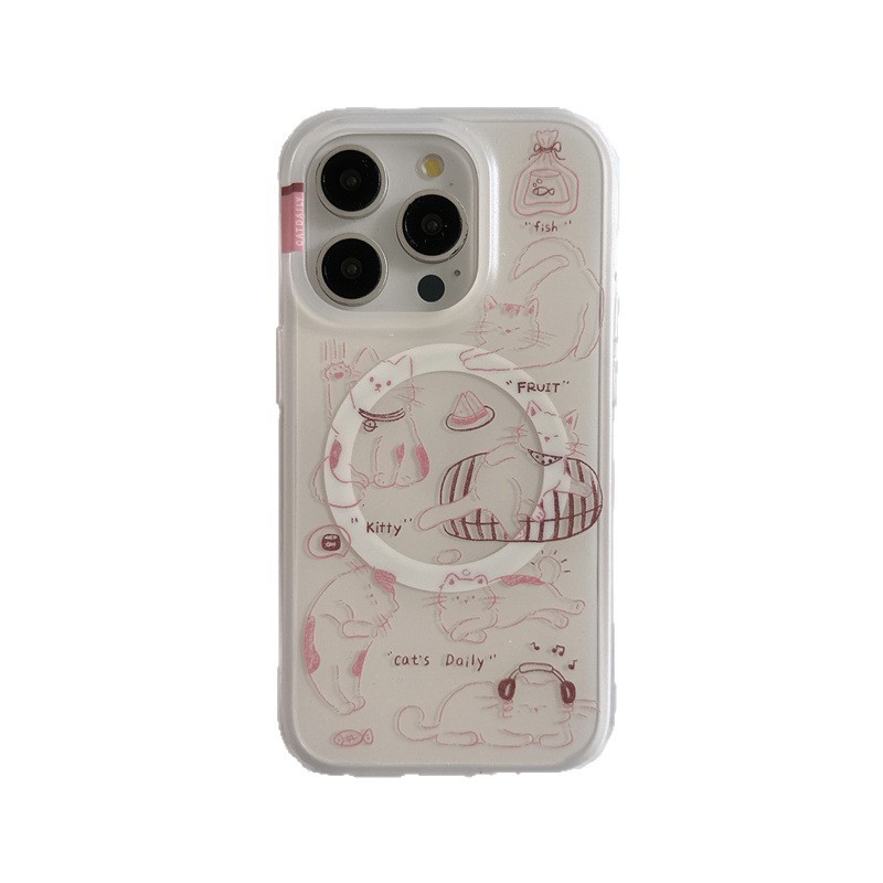 かわいい猫磁気シェーカーホルダー 16promax 携帯電話ケース 15pro 磁気二重層 14pro13 に適しています|undefined