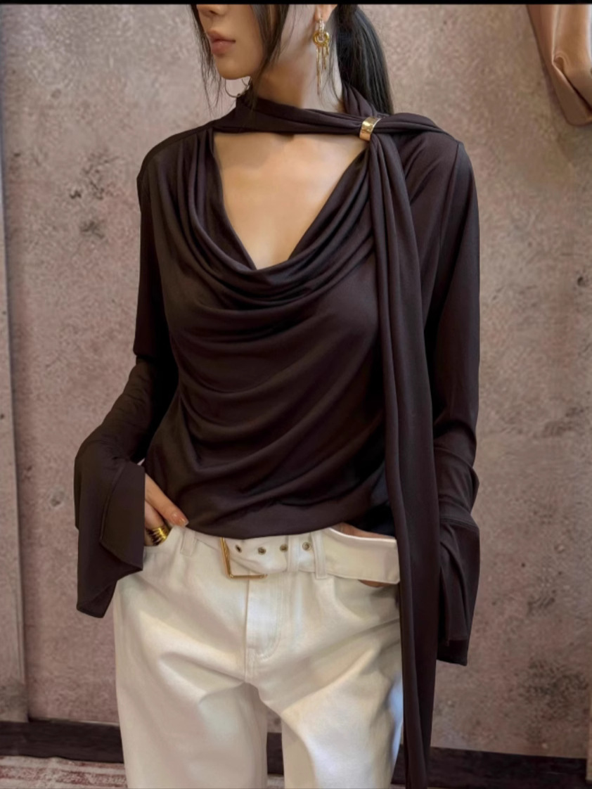 Diseño de nicho 25 nuevos productos de primavera y verano, tops de manga larga con cuello en V versátil image 5