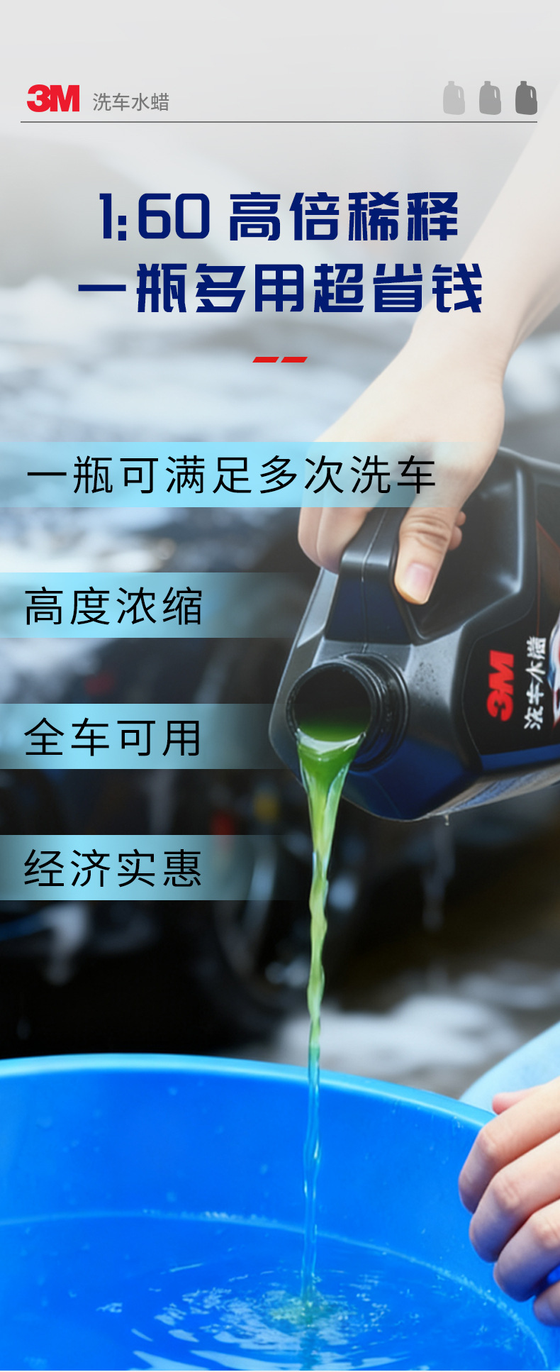 3m Car Wash Liquid Imported Wax 1L Pack Car Wash Liquid Water Wax for Cars and Motorcycles Black Cars White Cars High Foam Water Wax