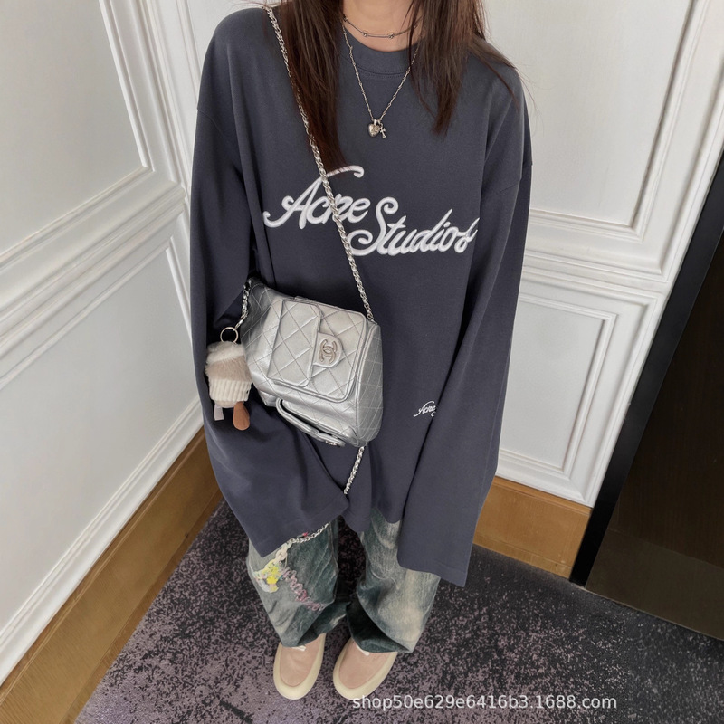 Cross-Border Ac Long-Sleeved 25 Years Early Autumn New Style Washed and Distressed Trendy Brand Loose Sun Protection Embroidered T-Shirt for Men and Women Couples