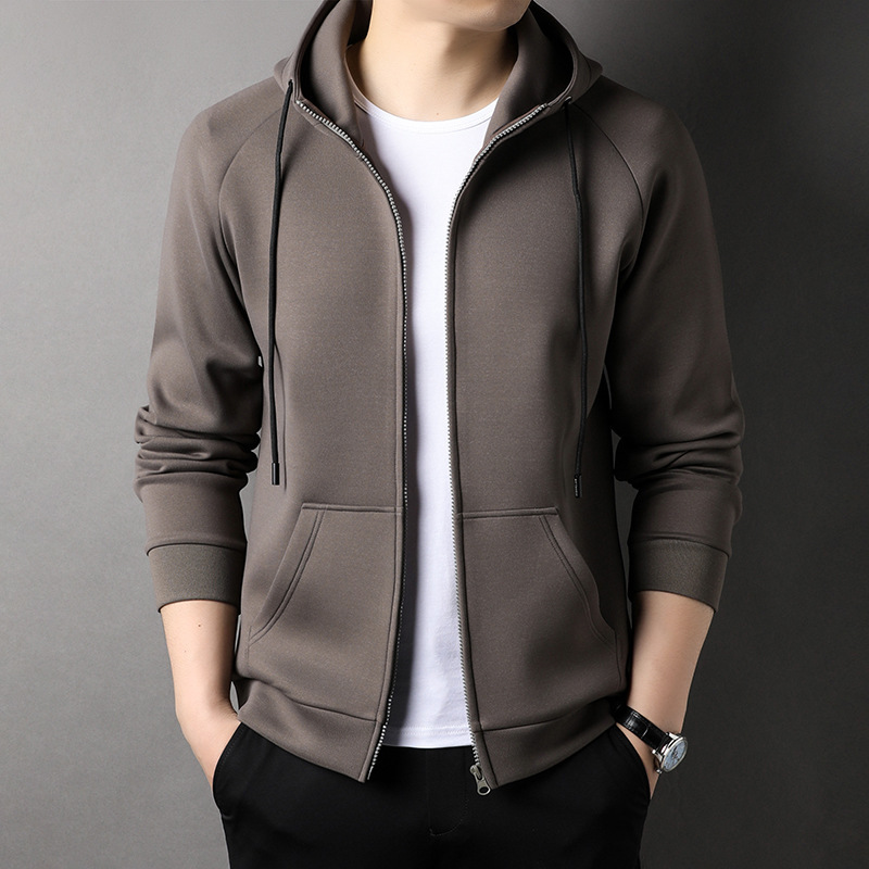 Men's Pure Color Hooded Sweatshirt 2025 Autumn and Winter New Men's Business Casual Simple Cardigan Top for Young and Middle-Aged People
