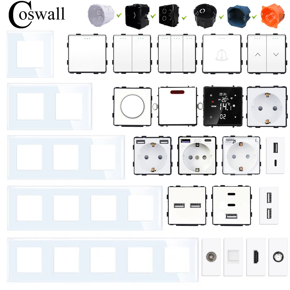 86型欧标玻璃白色  欧式德式法式墙壁开关插座 外贸系列组合diy