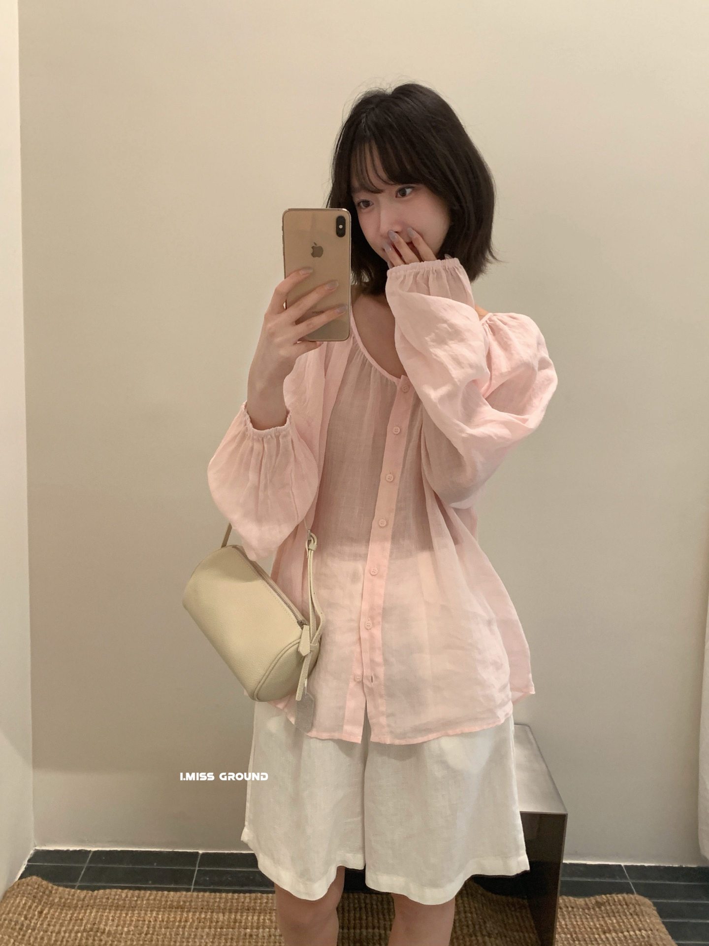 Áo sơ mi nữ tay lửng chất liệu ramie thoáng mát phong cách Pháp — trắng ngà, hồng nhạt, Bột cam, Vàng nhạtcolor chi tiết 15