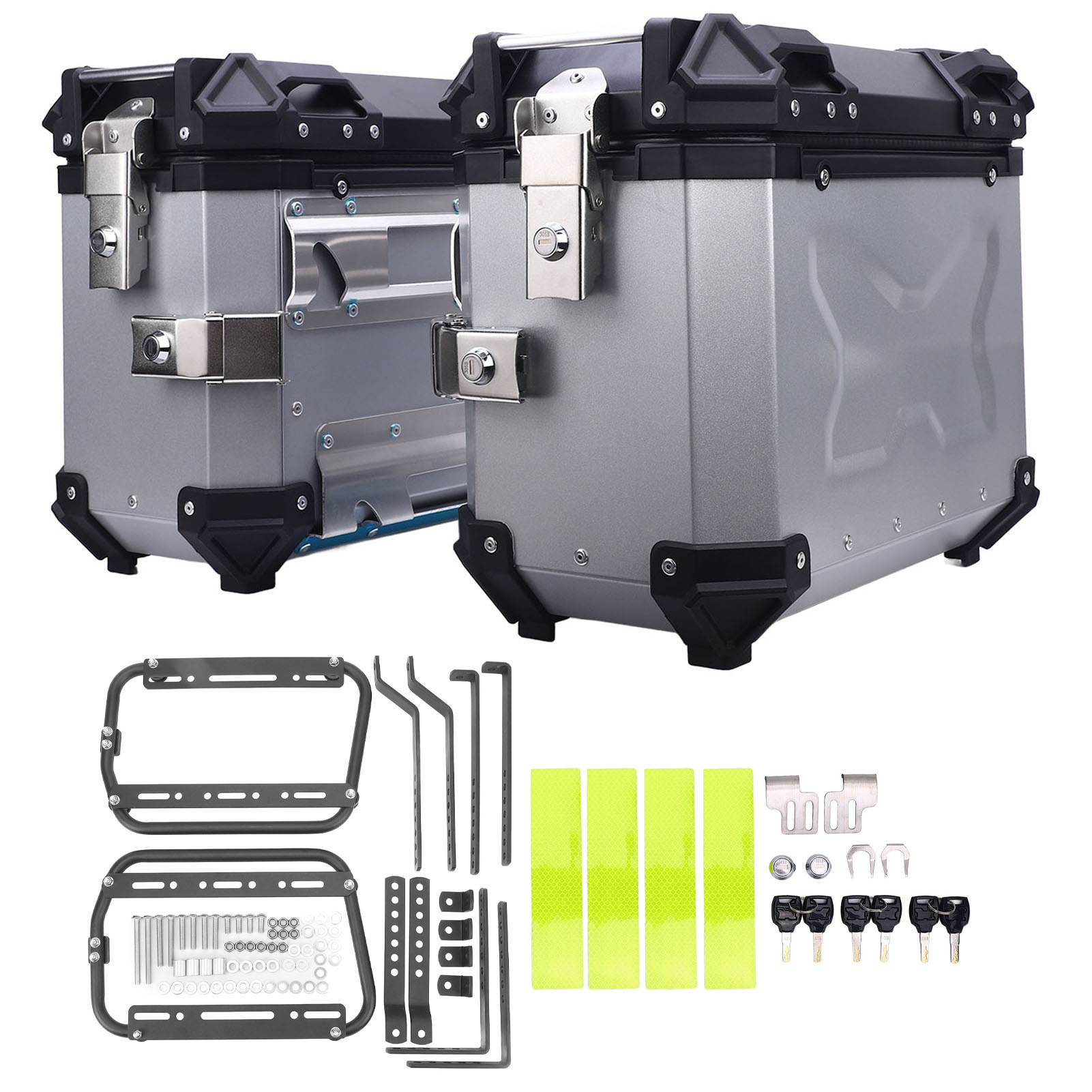 28L/35L Motorcycle Aluminum Alloy Side Box with Large Corner Protection, Waterproof and Anti-Collision, Travel Embossed X-Style Universal Modified Side Box