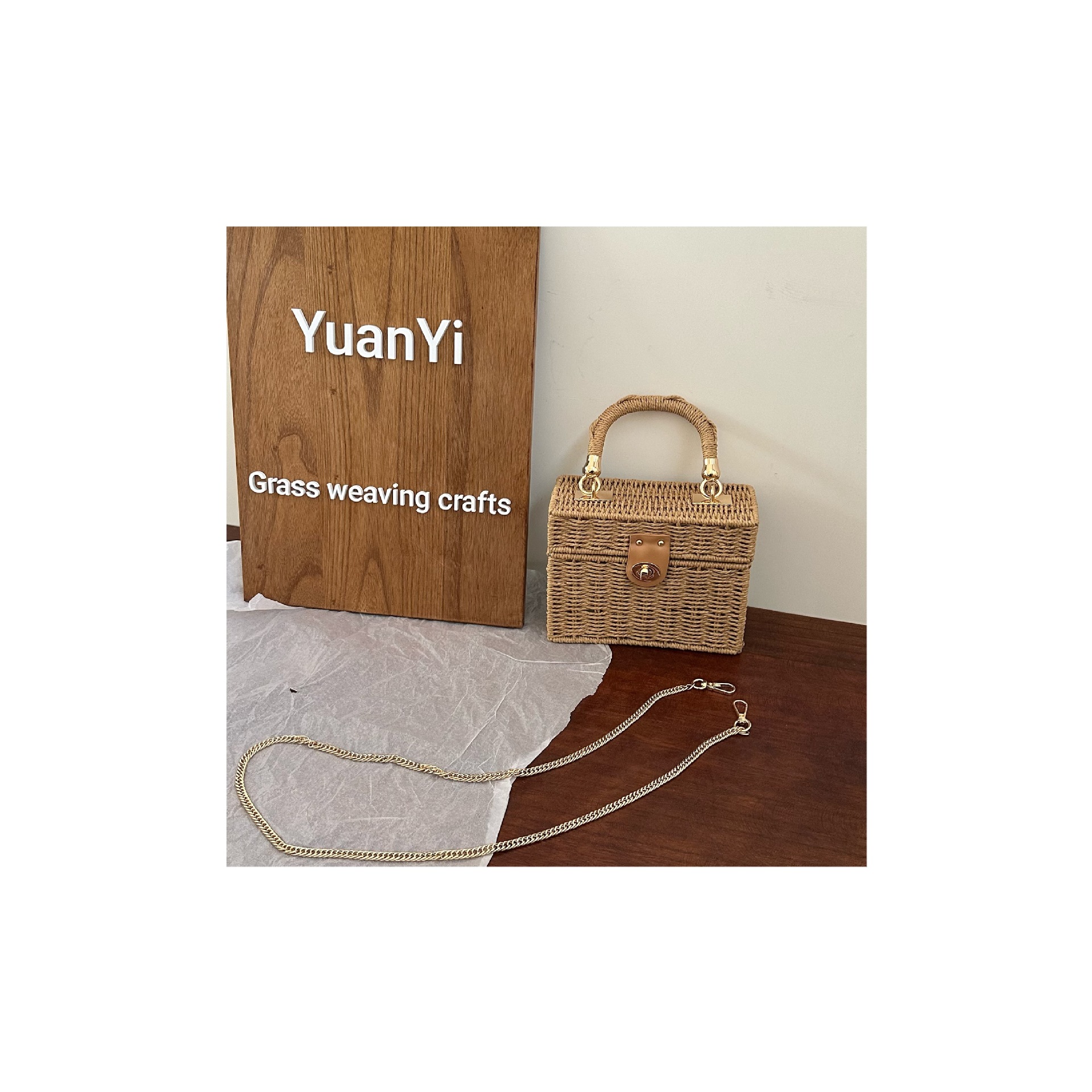 Straw Bag Bags Type Travel, Street, Shopping Occasion Straw Material Geometric Pattern Spring&Summer Season Women's Straw Geometric Vacation Square Lock Clasp Straw Bag