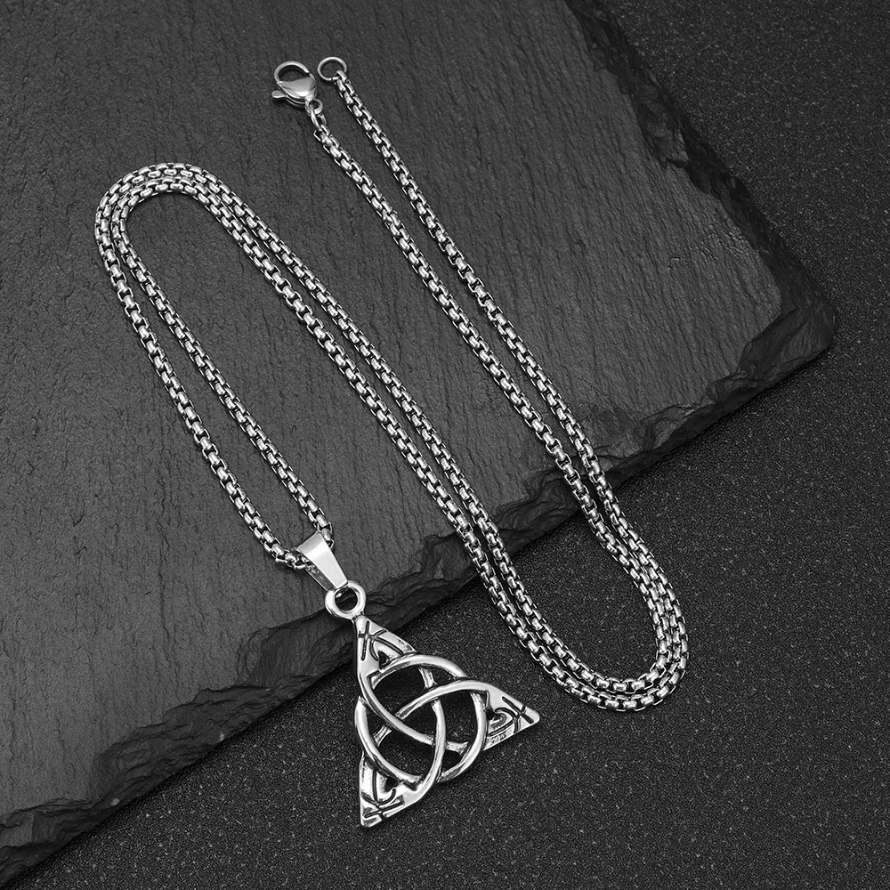 Celtic Viking Triangle Pendant For Men Retro European Style Star Moon_voghion.com