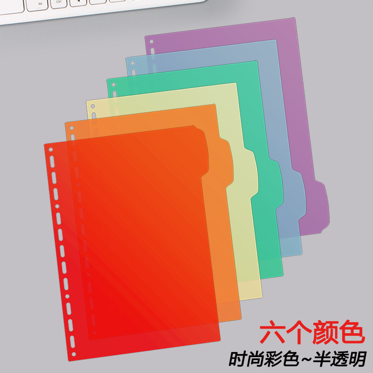 Páginas sueltas universales, plástico translúcido, etiqueta A4, clasificación de color A5, segmentación de páginas B5, catálogo separado, cuenta manual A6