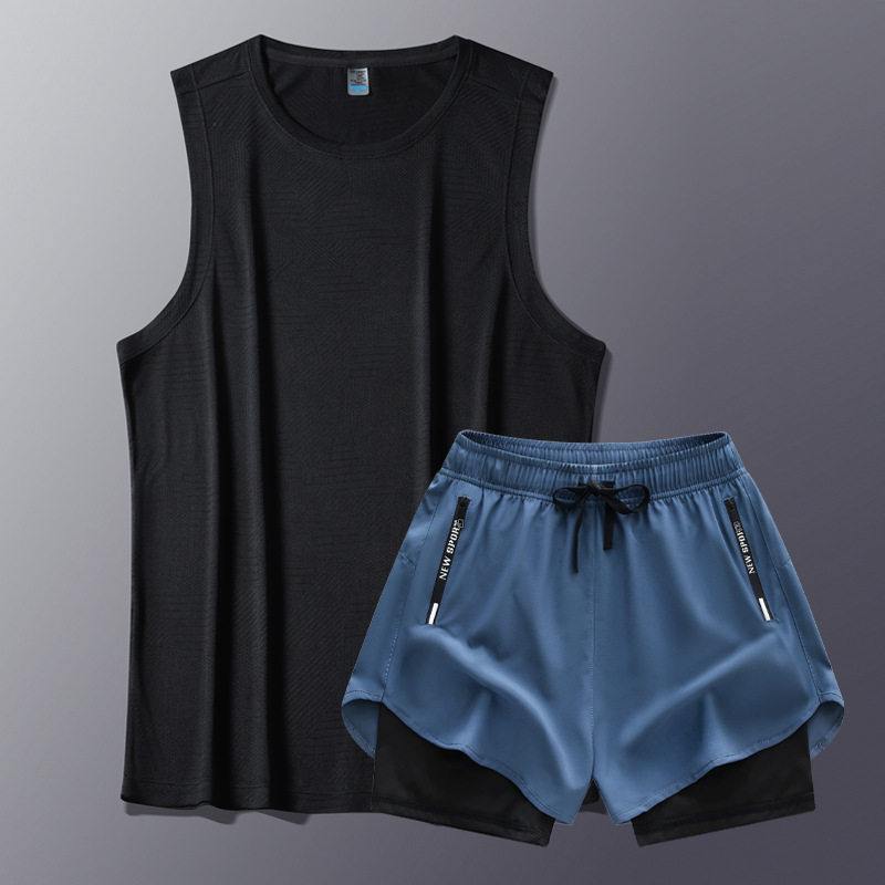 Trajes de chaleco de fitness para hombres, trajes deportivos para hombres, trajes de fitness de dos piezas, 2025 nuevas camisetas de verano rápidas