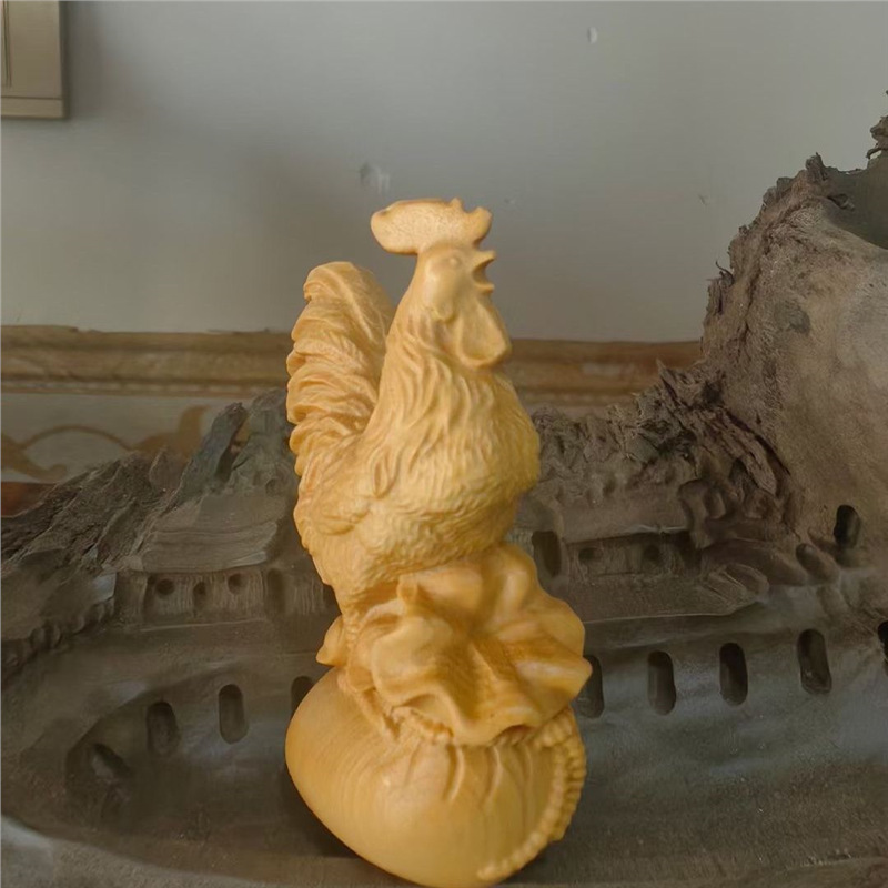 太行崖柏木生肖鸡手把件动物汽车摆件圆雕工艺品现代简约大吉大利|undefined