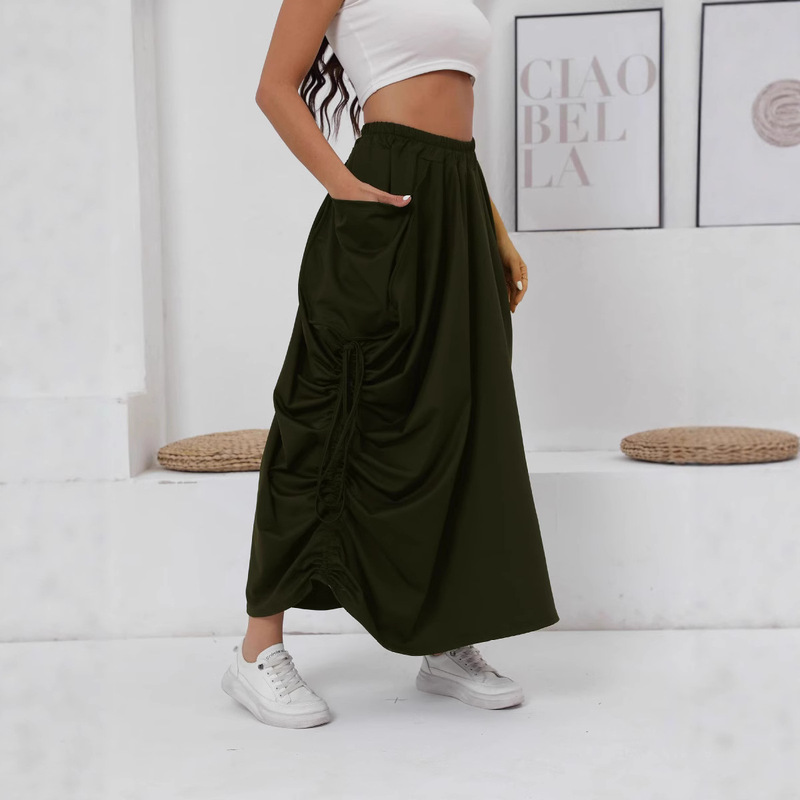 Cross-Border Women's Outdoor Pleated Long Skirt European and American Hot Girl Skirt Gothic Retro Punk Style Skirt Drawstring Stylish Cross-Border Women's Outdoor Pleated Long Skirt European and American Hot Girl Skirt Gothic Retro Punk Style Skirt Drawstring Stylish